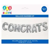 Foil Silver "CONGRATS" Letter Balloon Banner Kit
