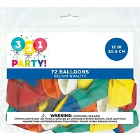 12" Latex Balloons, Assorted, 72 Count