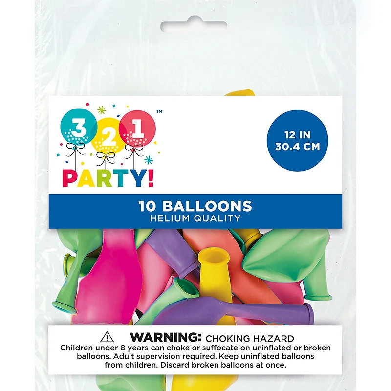 12" Latex Neon Balloons, Assorted, 10 Count, Neon