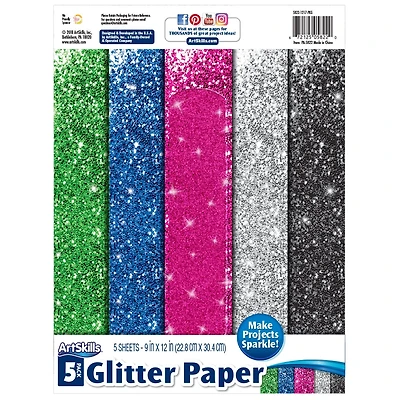 ArtSkills 9" x 12" Sparkle Craft Glitter Paper, 5 Colors