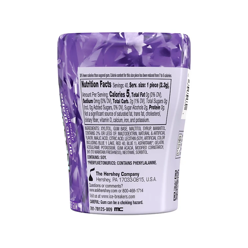 ICE BREAKERS Ice Cubes Arctic Grape Flavored Sugar Free Chewing Gum Bottle, 3.24 oz (40 Pieces)