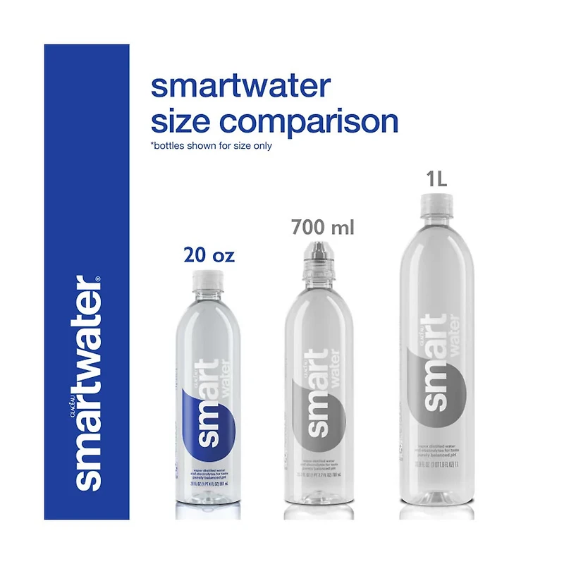 SmartWater Vapor Distilled Premium Water Bottle, 20 fl oz