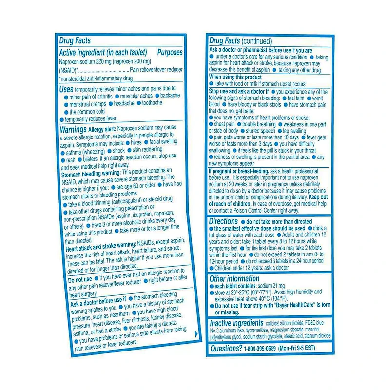 Aleve Pain Reliever and Fever Reducer 220mg Tablets, 10 ct