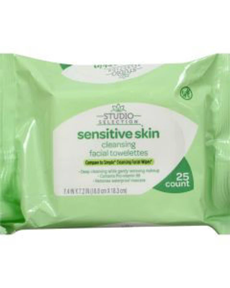 Studio Selection Sensitive Skin Cleansing Facial Towelettes, 25 Count