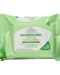 Studio Selection Sensitive Skin Cleansing Facial Towelettes, 25 Count
