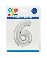 321 Party! 34" Giant Foil Silver Number Balloon, Assorted