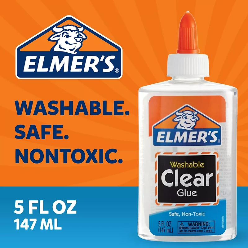 Elmer's Liquid School Glue, Clear Glue, Washable, Great for Making Slime, 5 Ounces