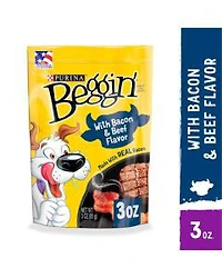 Purina Beggin' Strips Real Meat Dog Treats, Bacon & Beef Flavors - 3 oz. Pouch