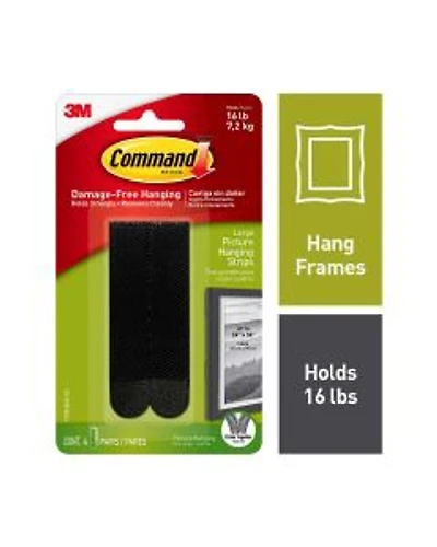 Command Large Picture Hanging Strips, Black, 4 Sets of Strips/Pack