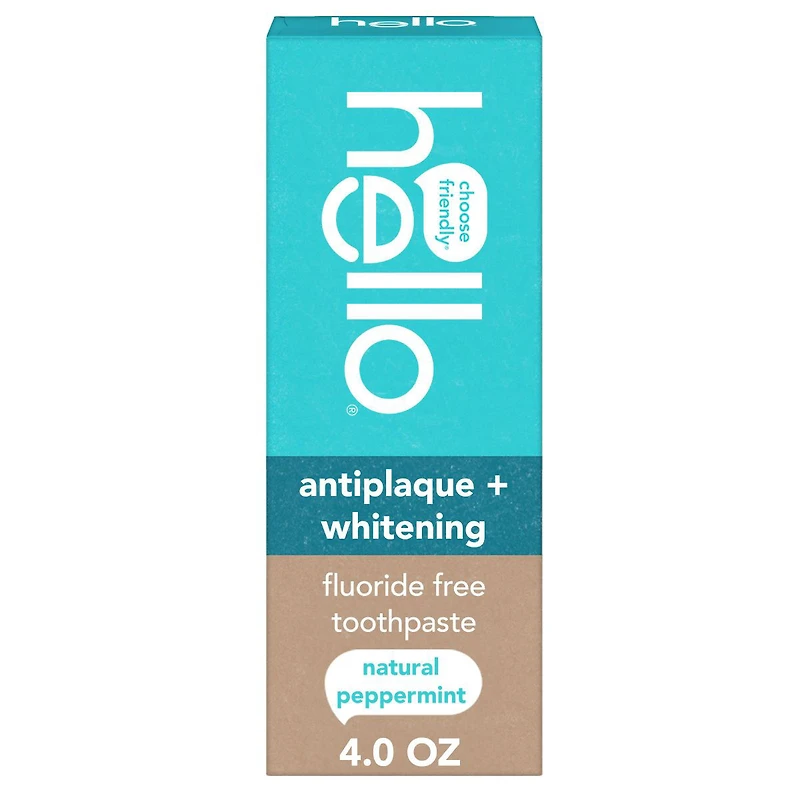 hello Antiplaque and Whitening Fluoride Free Toothpaste, Natural Peppermint, 4 oz