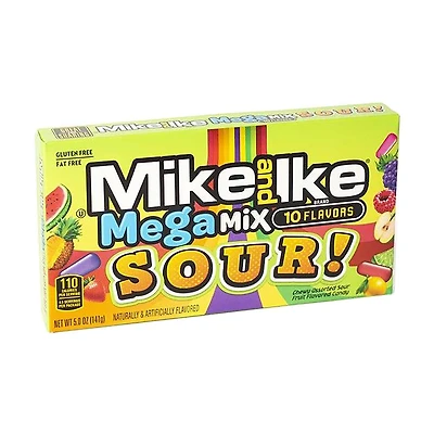Mike and Ike Mega Mix 10 Flavors Chewy Assorted Sour Fruit Flavored Candy, 5 oz