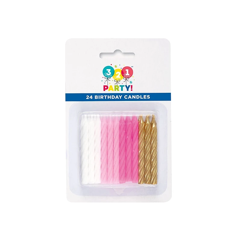 Pink, White, and Gold Birthday Candles, 24 Count