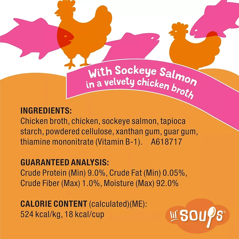 Purina Friskies Grain Free Lickable Cat Food Toppers Lil’ Soups With Sockeye Salmon in Chicken Broth