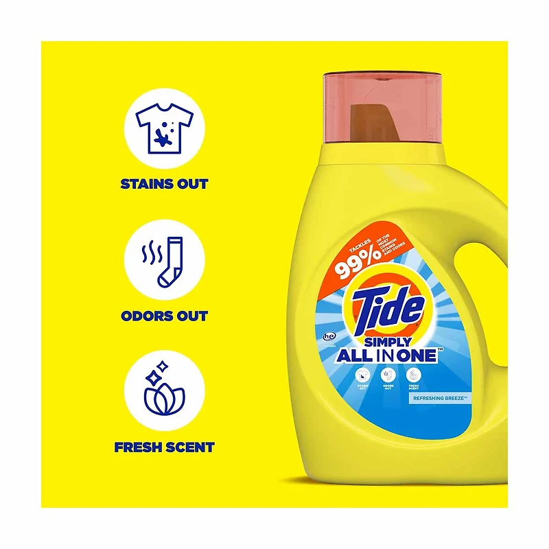 Tide Simply Clean & Fresh Liquid Laundry Detergent, Refreshing Breeze, 22 loads, 31 oz