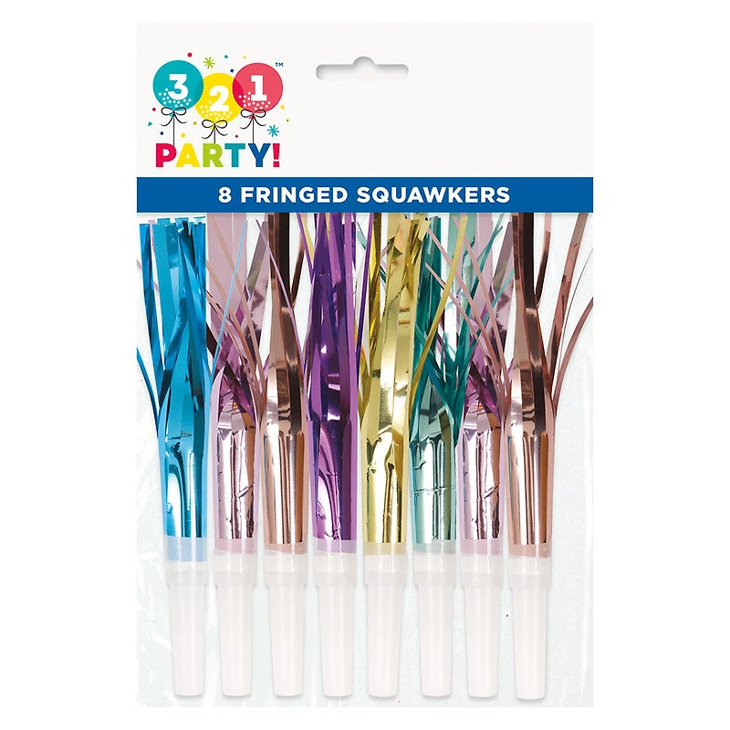 Pastel Foil Fringed Party Squawkers, 8 Count