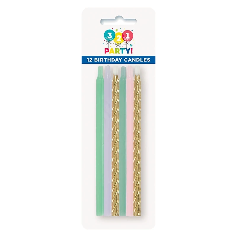 Pastel & Metallic Birthday Candles, Assorted, 12 Count