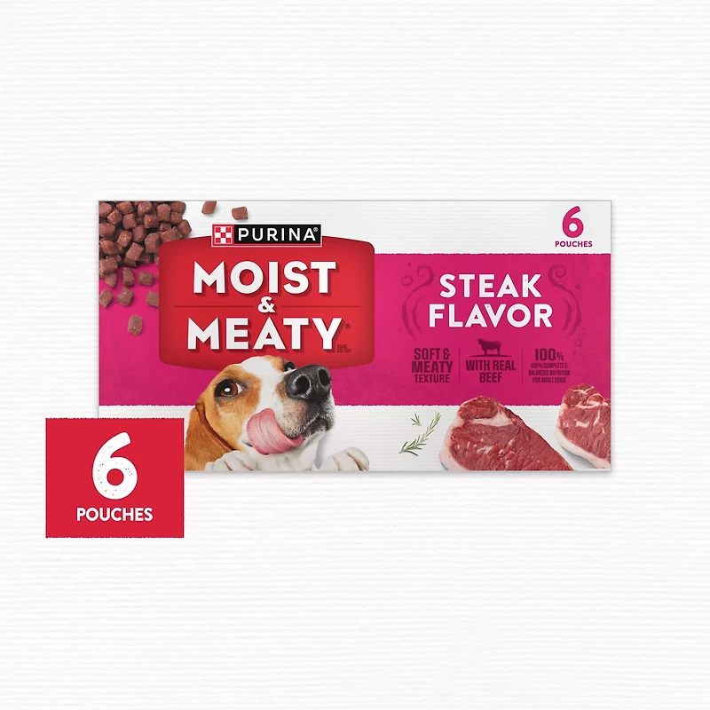 Purina Moist and Meaty Steak Flavor Soft Dog Food Pouches