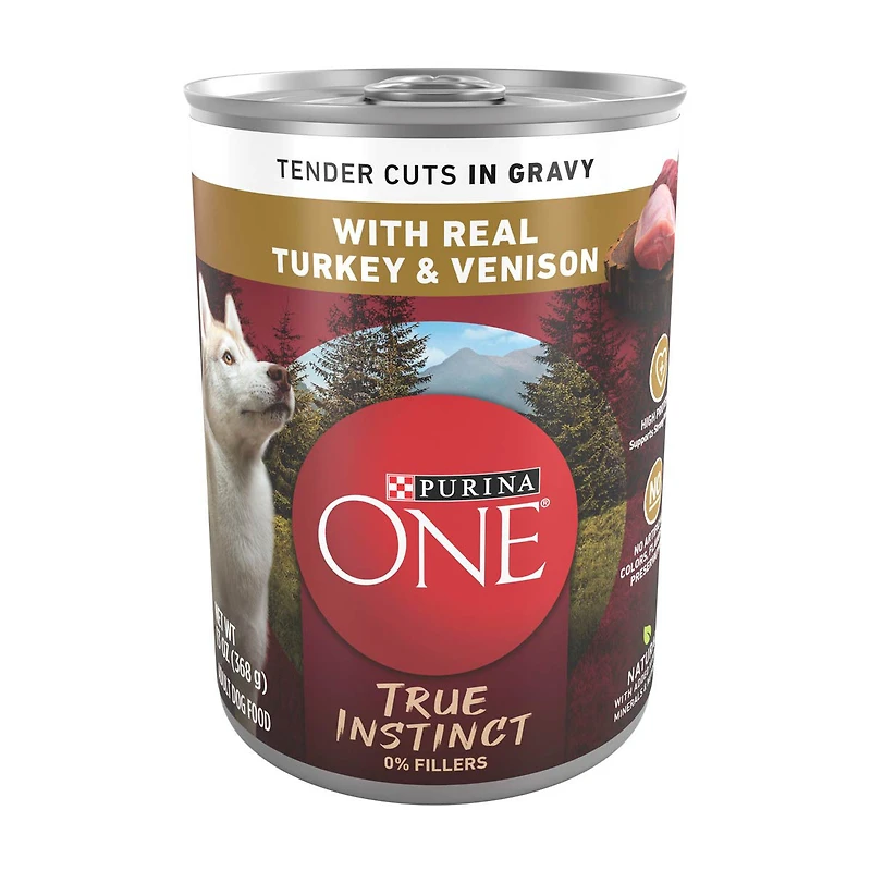 Purina ONE True Instinct Tender Cuts In Gravy With Real Turkey and Venison Wet Dog Food, 13 oz can