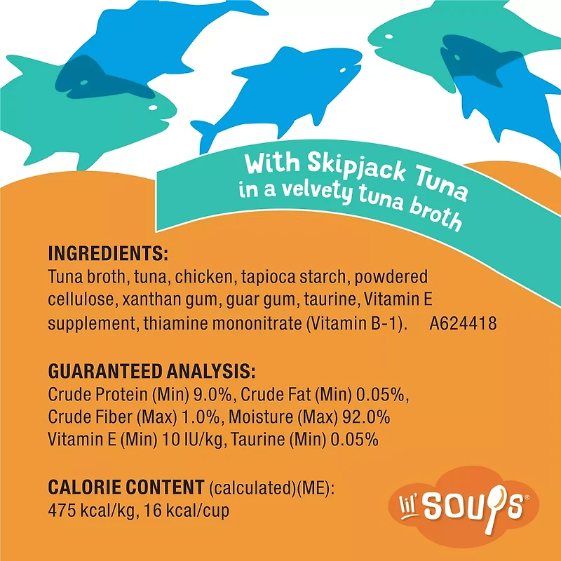 Lickable grain free cat treats made with real tuna and intended as a complement to your senior cat's complete and balanced diet