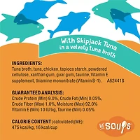 Lickable grain free cat treats made with real tuna and intended as a complement to your senior cat's complete and balanced diet