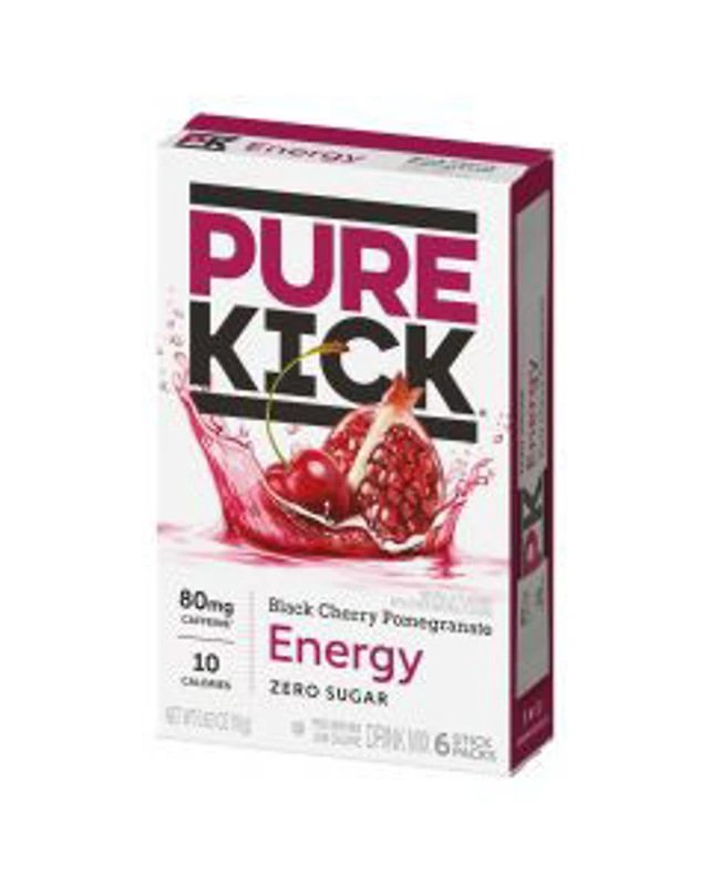 Pure Kick Energy Drink Sticks Black Cherry Pomegranate 6ct
