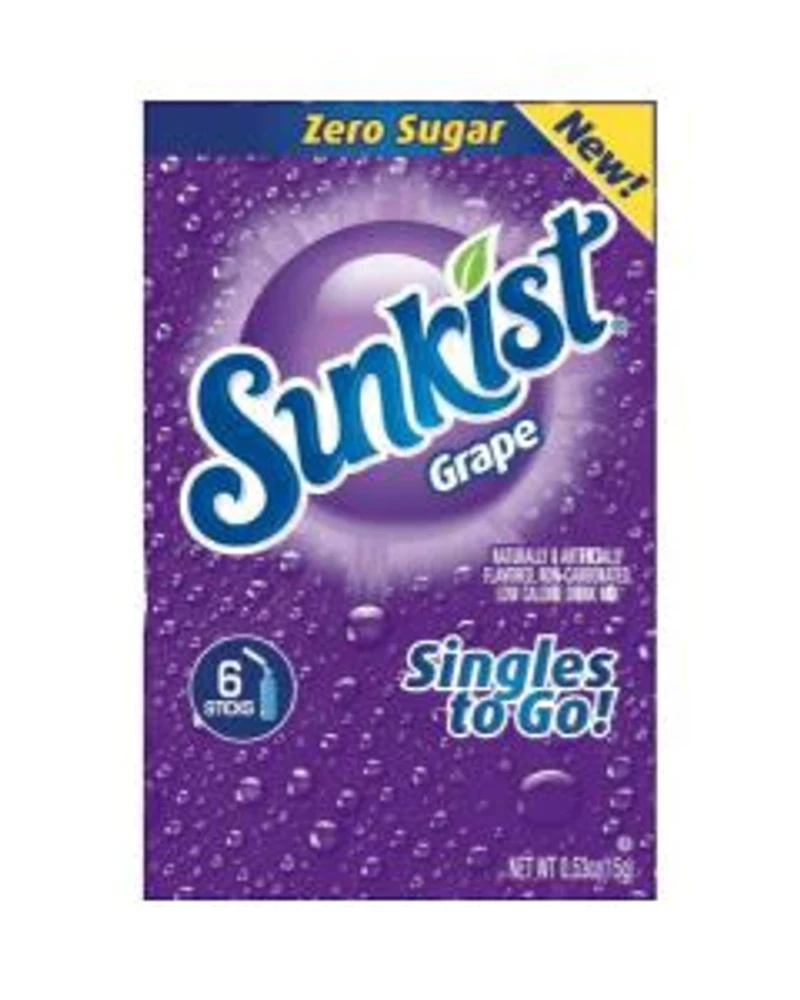 Sunkist Grape Flavored Singles To Go Drink Mix, 0.53 oz, 6 ct