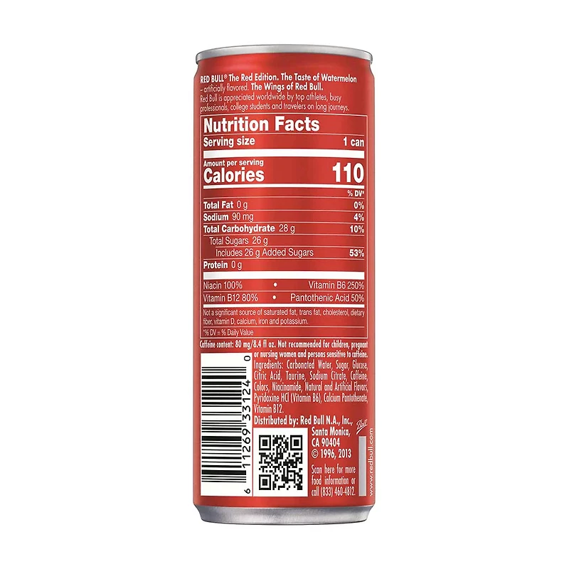 Red Bull Red Edition Energy Drink, Watermelon, 8.4 fl oz