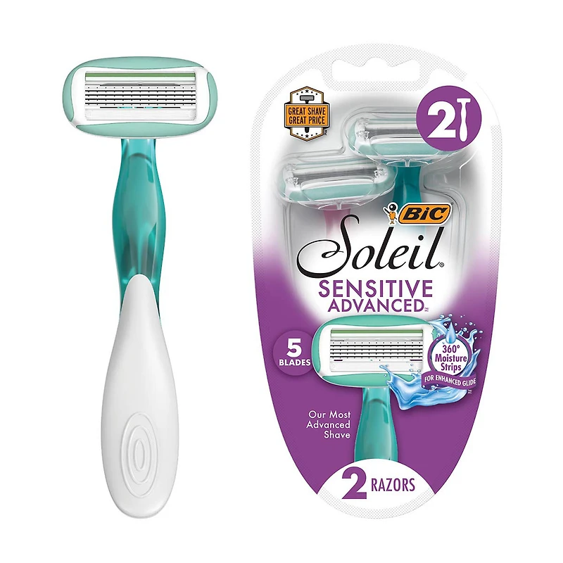 BIC Soleil Sensitive Advanced Women's Disposable 5 Blades Razors, 2 Count