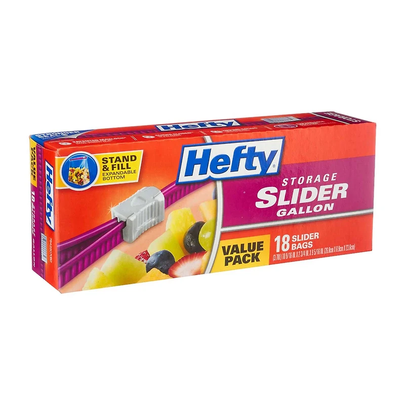 Hefty Storage Slider Gallon Bags, Pack of 18