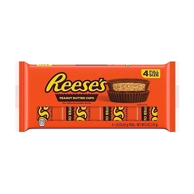 REESE'S Milk Chocolate Peanut Butter Cups, Candy Packs, 1.5 oz (4 Count)
