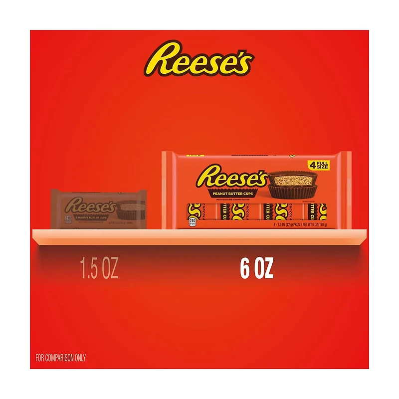 REESE'S Milk Chocolate Peanut Butter Cups, Candy Packs, 1.5 oz (4 Count)