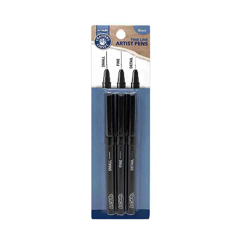 Crafter's Closet Artist Illustration Micro-Line Black Pen Set, includes Small, Fine and Detail Pen Tips, 3 Pieces