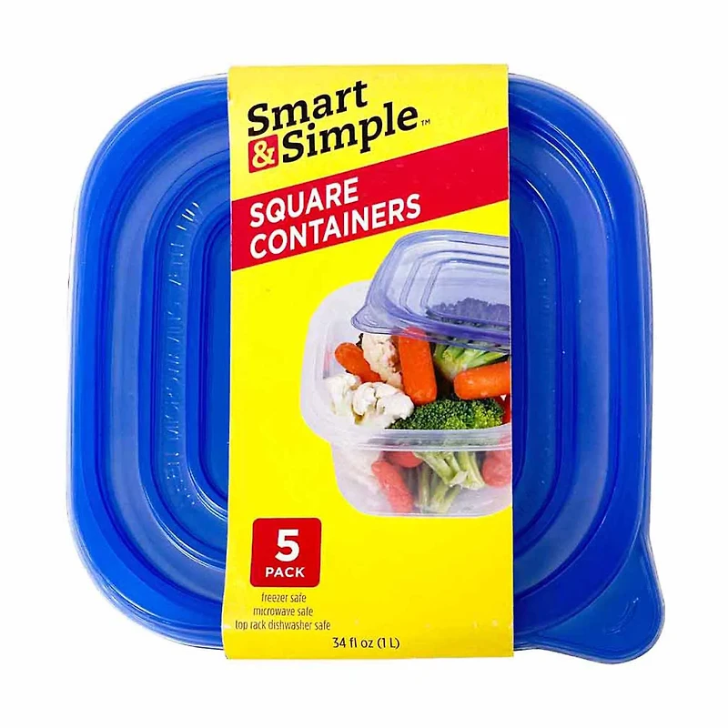 Smart & Simple Containers with Lids, Square, 5ct