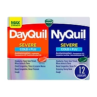 Vicks DayQuil & NyQuil SEVERE Co-Pack, Cold & Flu Over-the-Counter Medicine, 12 ct