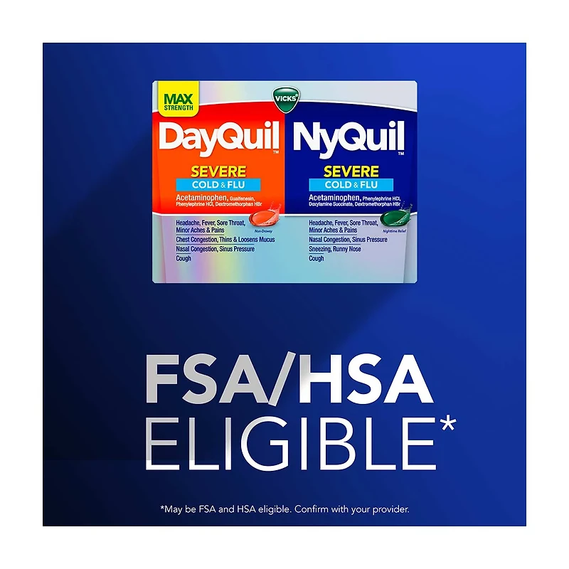 Vicks DayQuil & NyQuil SEVERE Co-Pack, Cold & Flu Over-the-Counter Medicine, 12 ct