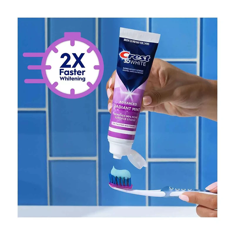 Crest 3D White Advanced Radiant Mint, Teeth Whitening Toothpaste, 2.7 oz