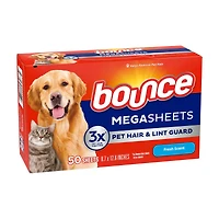 Bounce Pet Hair & Lint Guard Mega Sheets, Fresh Scent, 50 ct