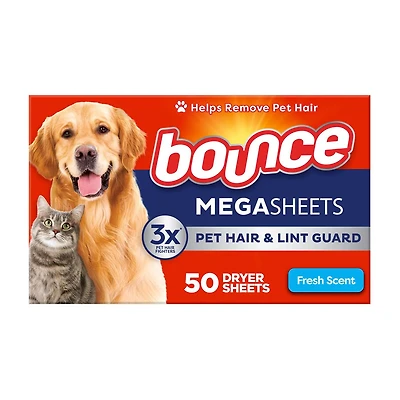 Bounce Pet Hair & Lint Guard Mega Sheets, Fresh Scent, 50 ct