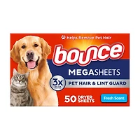Bounce Pet Hair & Lint Guard Mega Sheets, Fresh Scent, 50 ct