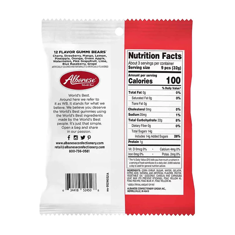 Albanese World's Best 12 Flavor Gummi Bears, 3.5 oz