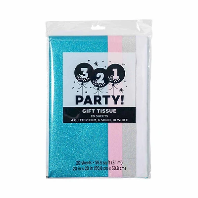 321 Party! Blue and Silver Glitter Tissue Paper