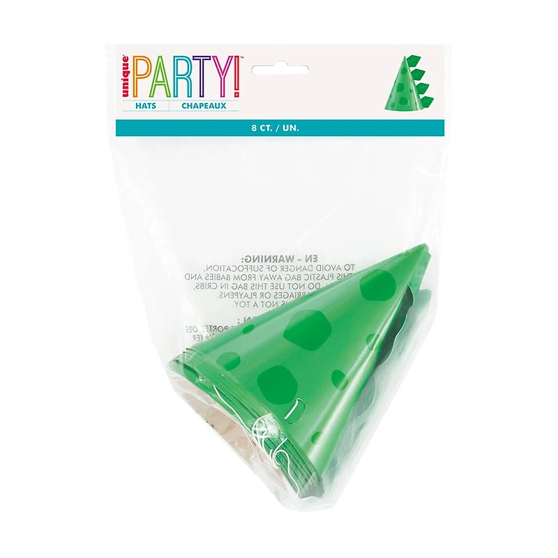 Blue & Green Dinosaur Party Hats, 8 Count
