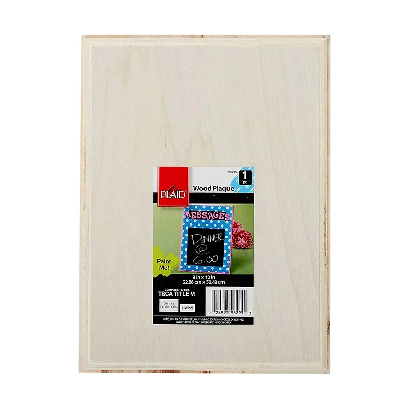 Plaid Large Unpainted Wood Rectangle Plaque, 9" x 12"