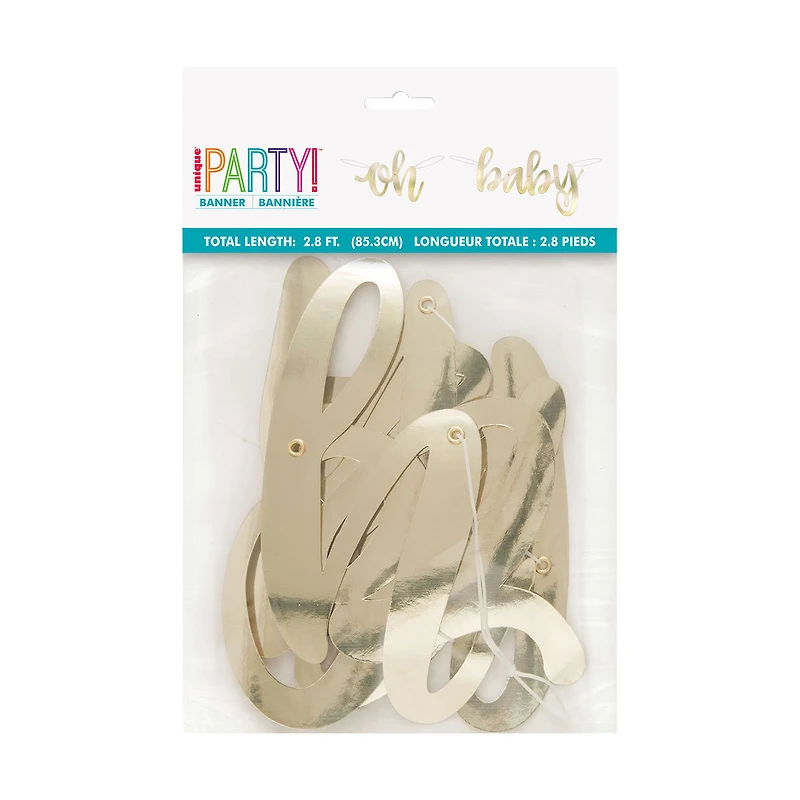 Gold "Oh Baby" Baby Shower Banner, 4 Feet, 2 Pieces