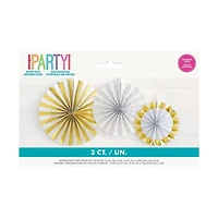 Foil Gold & White Paper Fan Decorations, Assorted, 3 Count