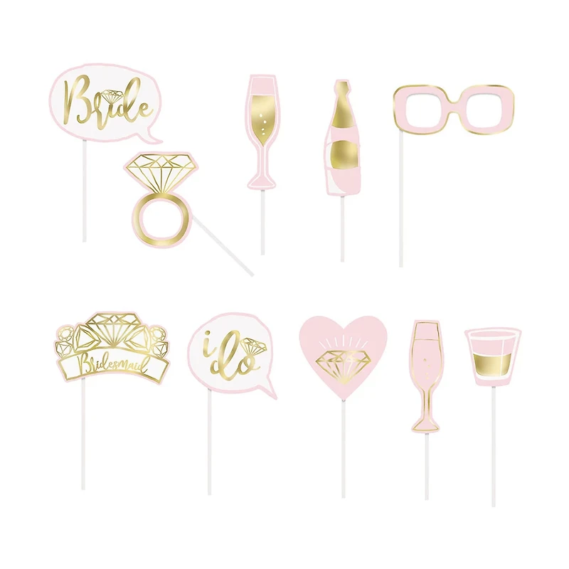 Pink & Gold Bachelorette Party Photo Booth Props, 10 Pieces