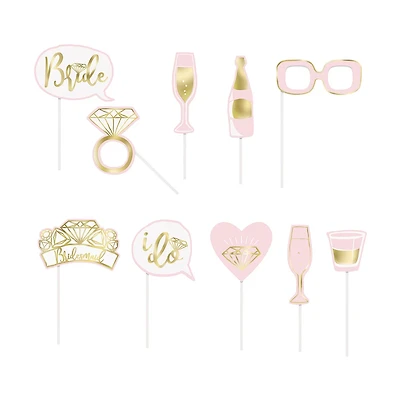 Pink & Gold Bachelorette Party Photo Booth Props, 10 Pieces