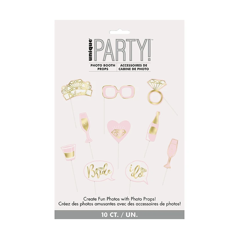 Pink & Gold Bachelorette Party Photo Booth Props, 10 Pieces