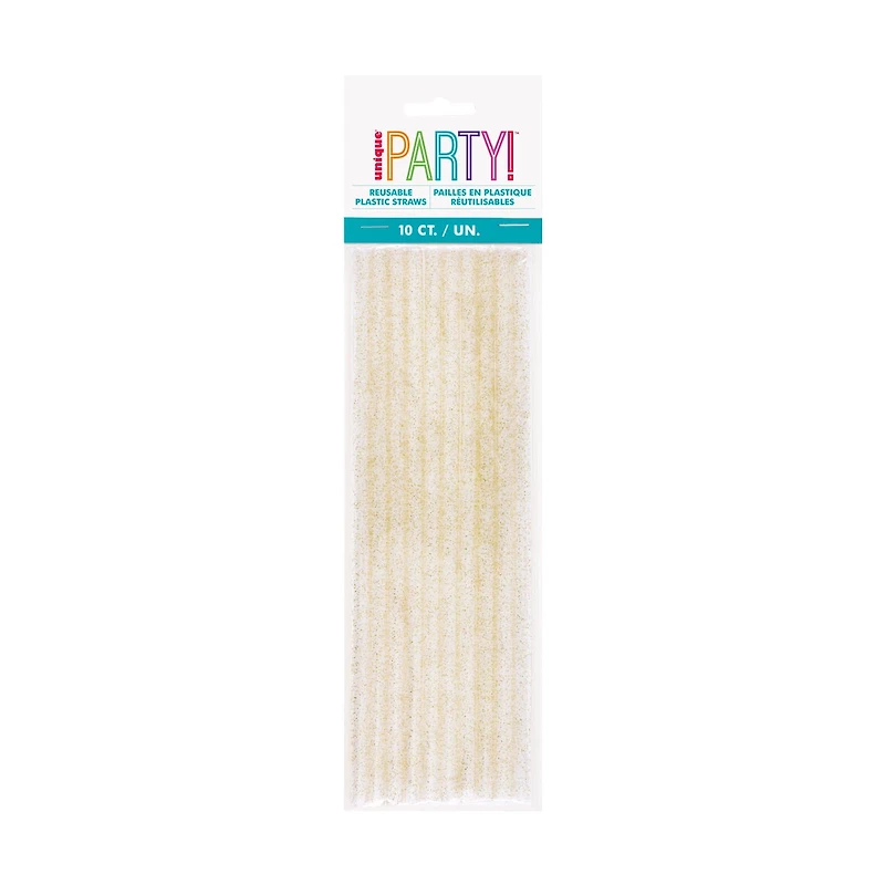 Gold Glitter Plastic Straws, 10 Count