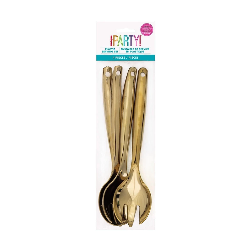 Gold Plastic Serving Utensils Set, 4 Pieces